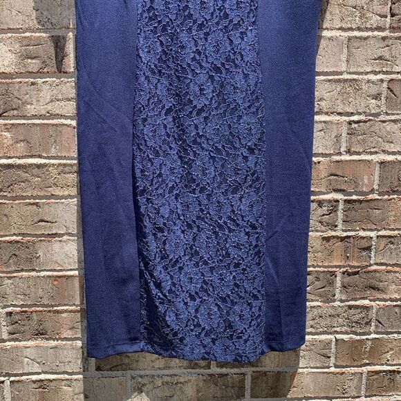 Take 50% OFF- SLNY Blue Sheath Dress with Flutter Sleeves, Size-14 - Picture 4 of 8